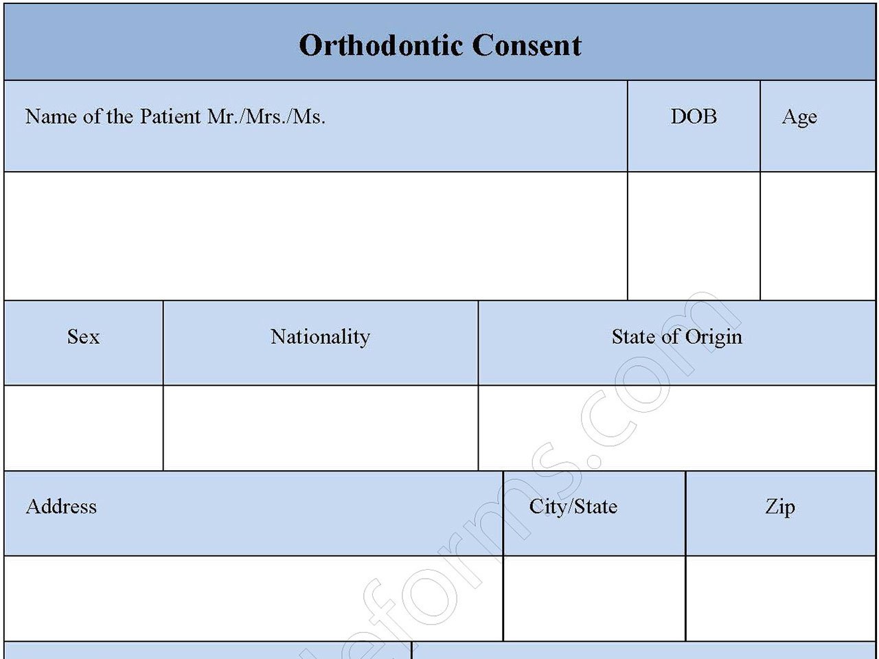 Orthodontic Consent Form Editable PDF Forms