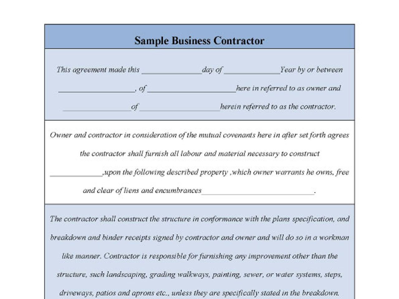 Sample Business Contractor Form | Editable PDF Forms