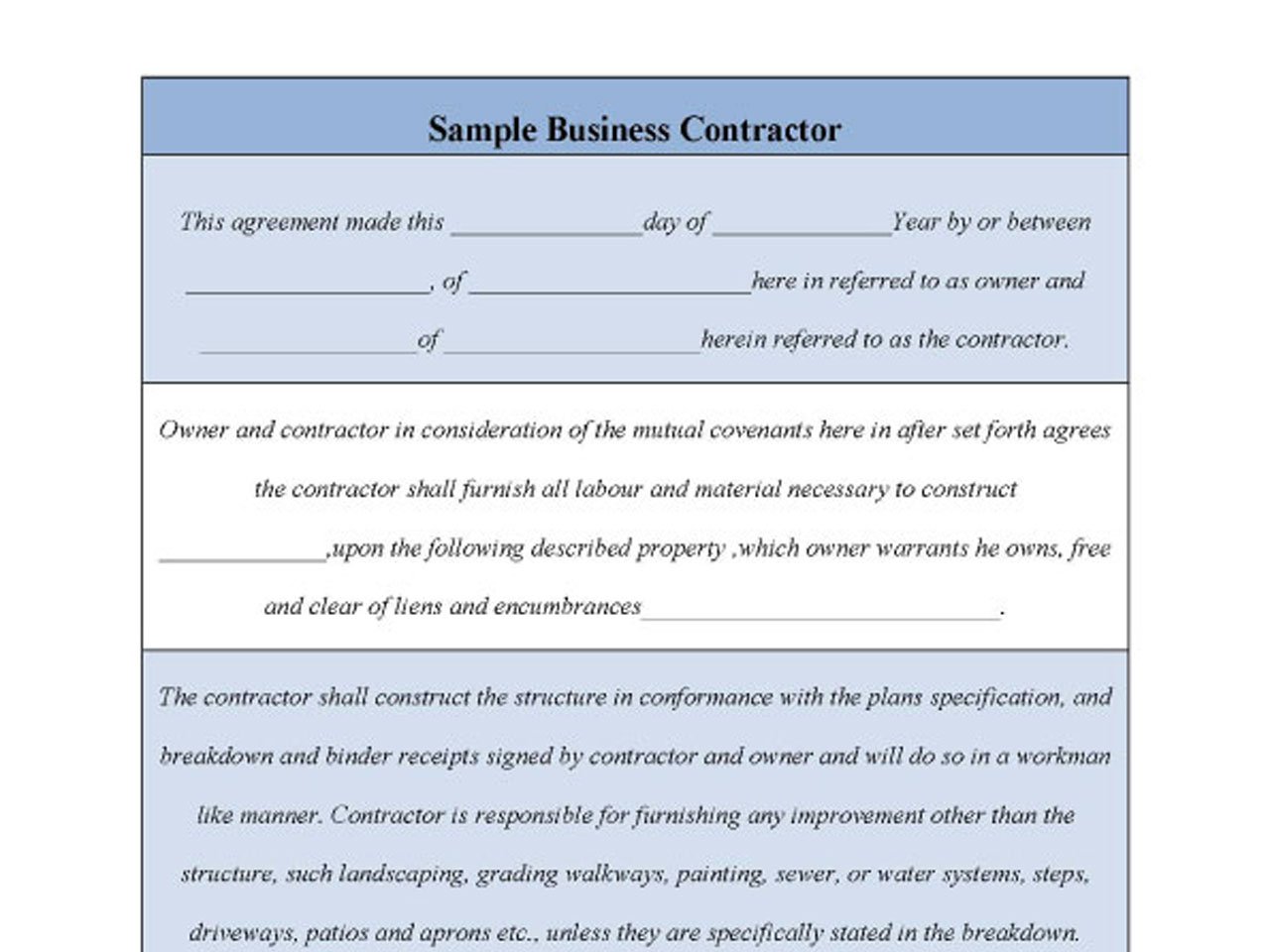 Sample business contractor form