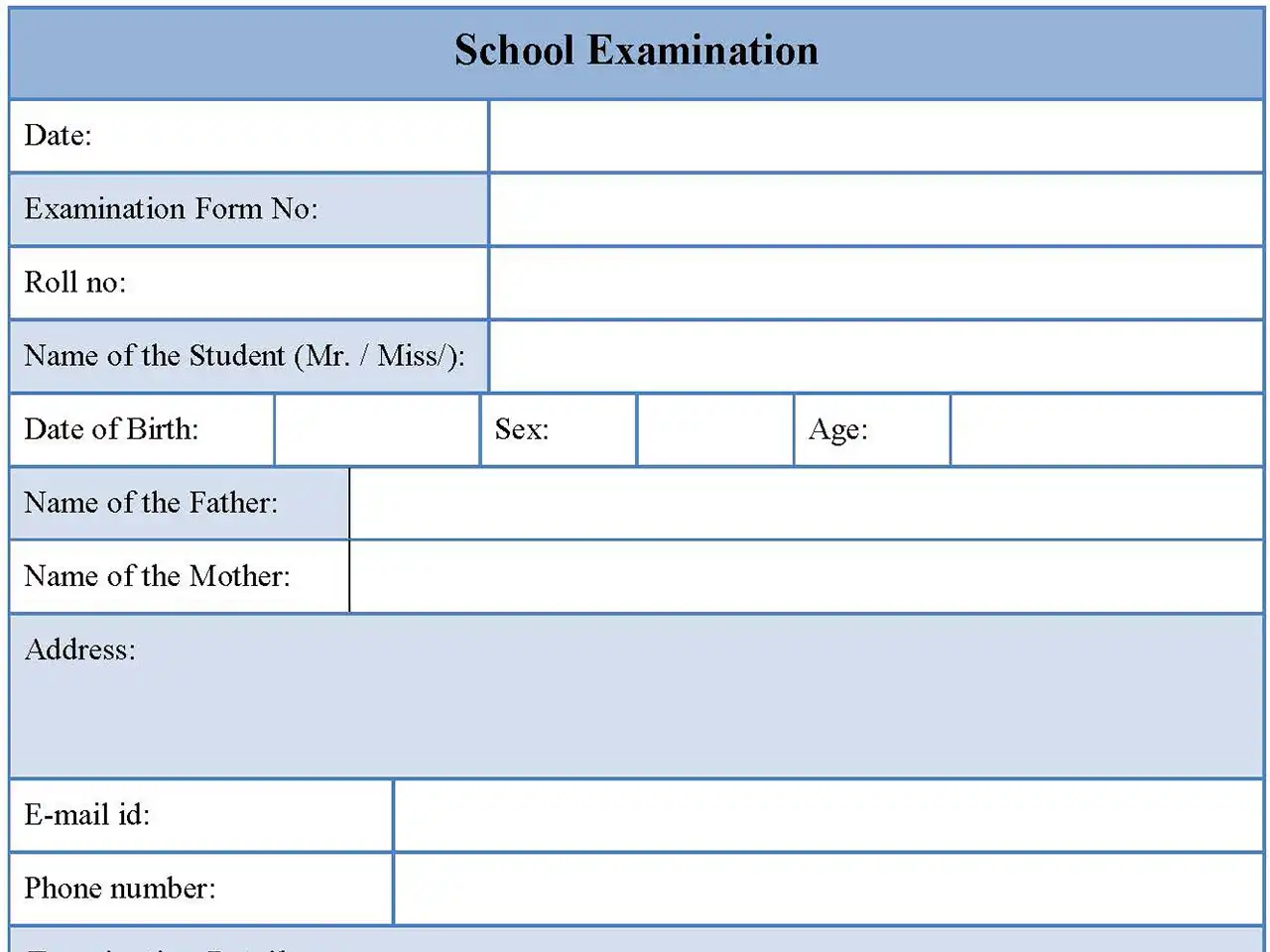 School Examination Form