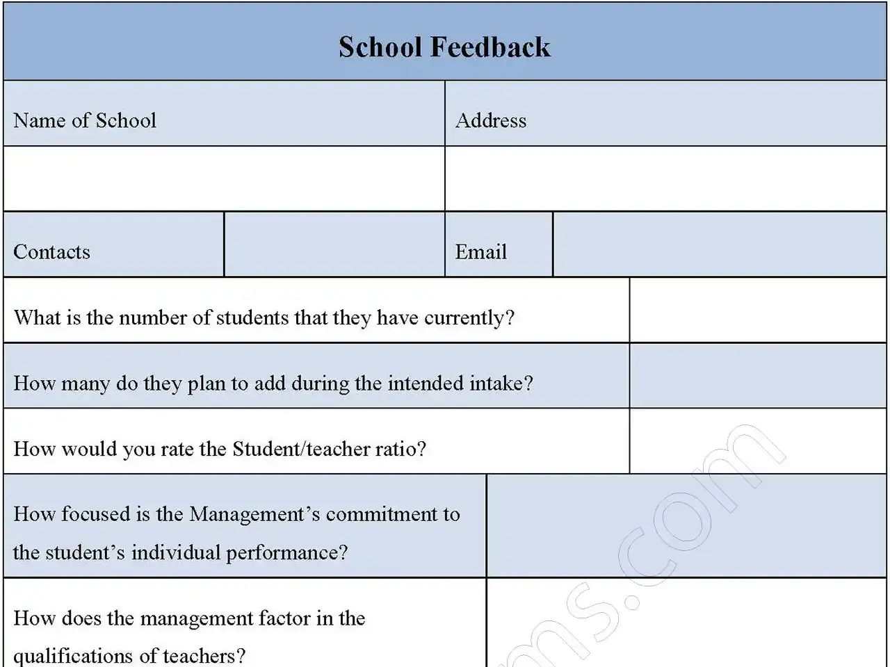 School Feedback Fillable PDF Form School Feedback Fillable PDF Form