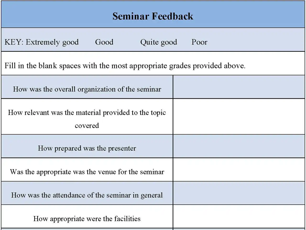Seminar Feedback Form