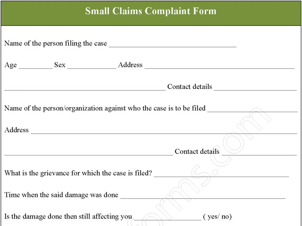 Small Claims Complaint Fillable PDF Form Small Claims Complaint Fillable PDF Form