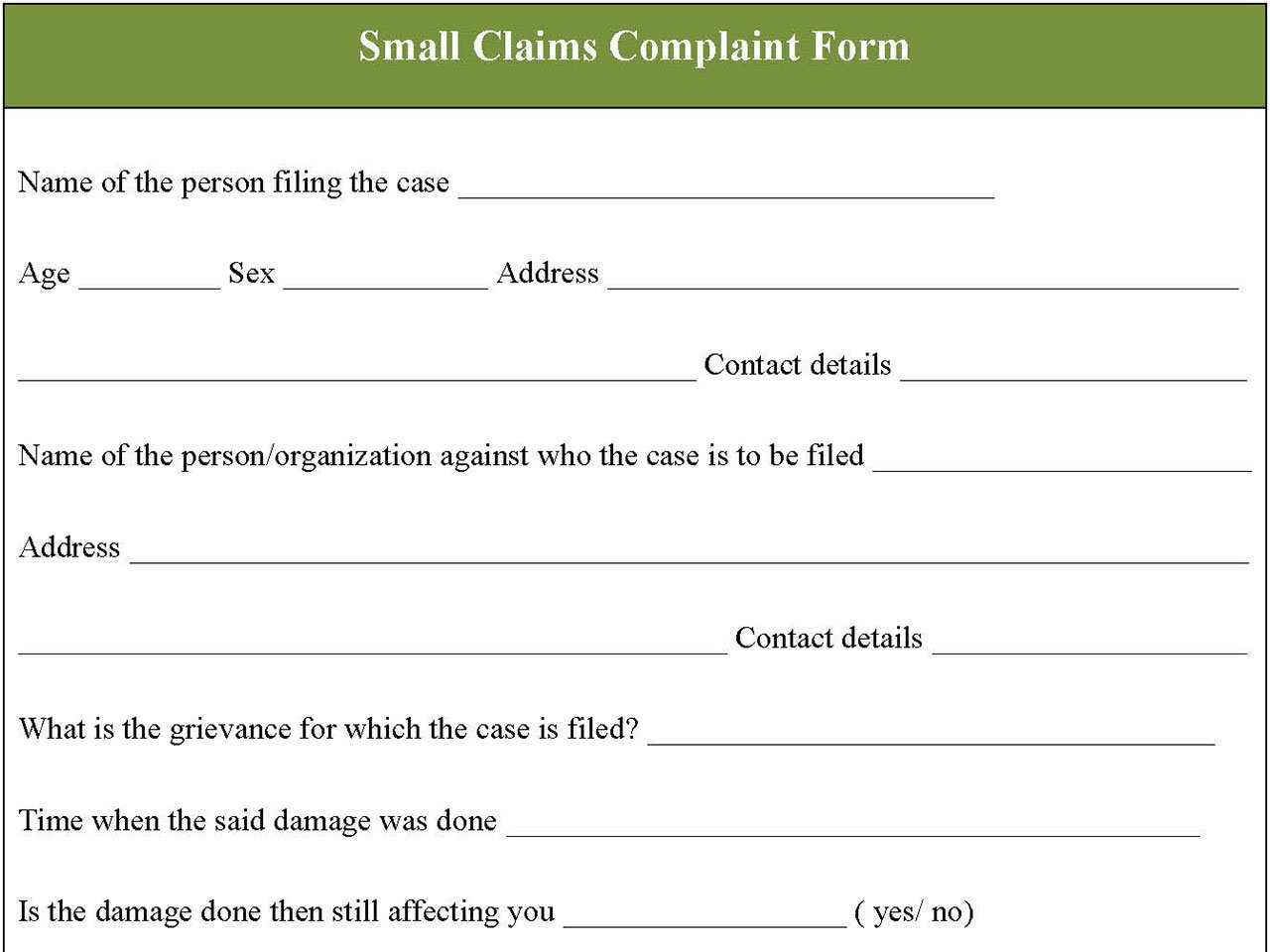 Small Claims Complaint Form