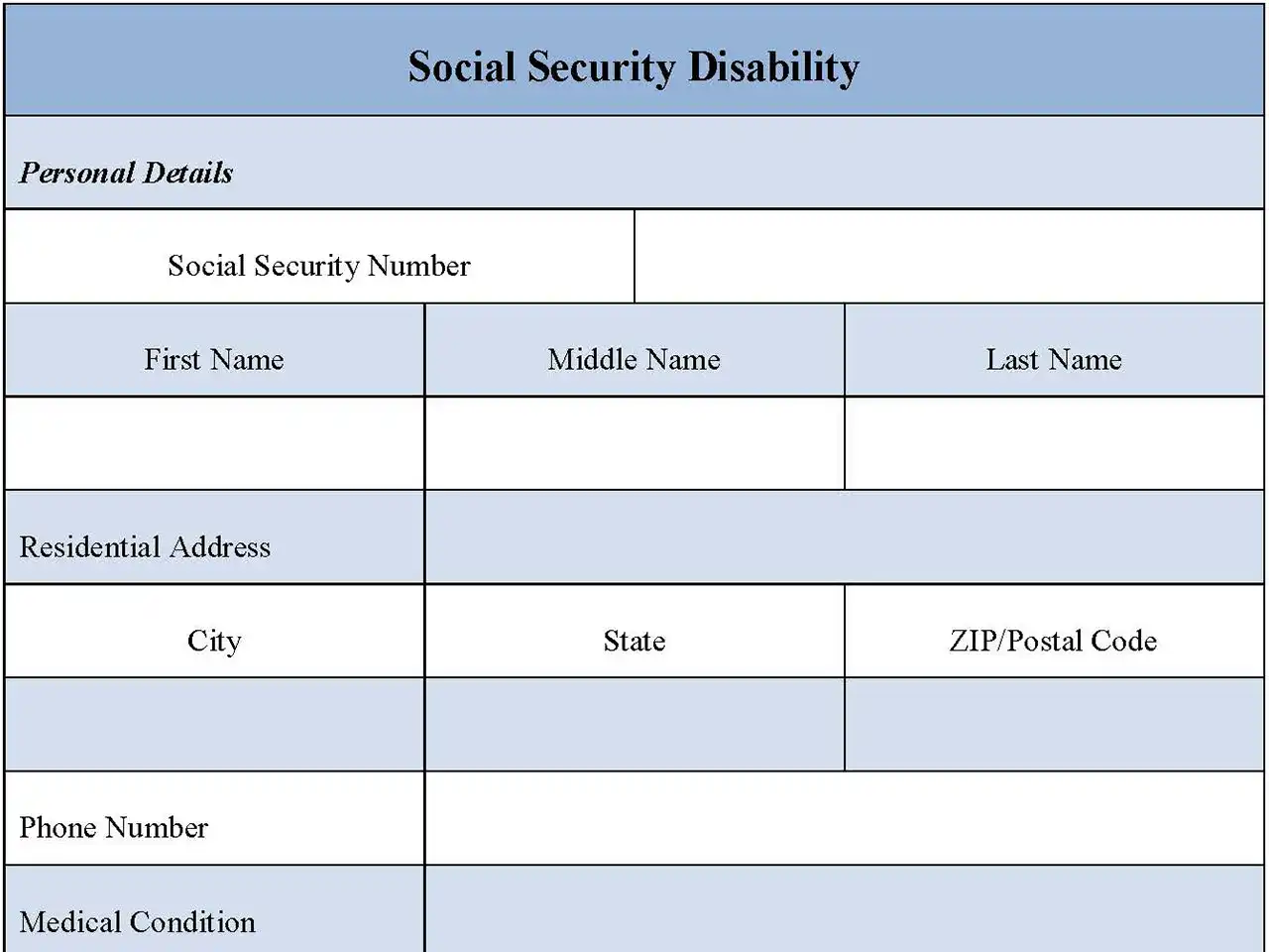 Social Security Disability application Form