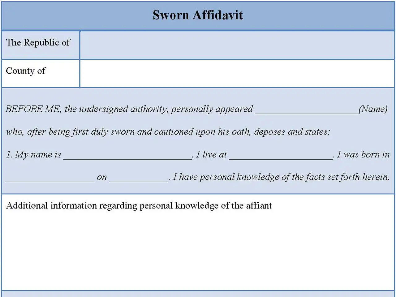Sworn Affidavit Form