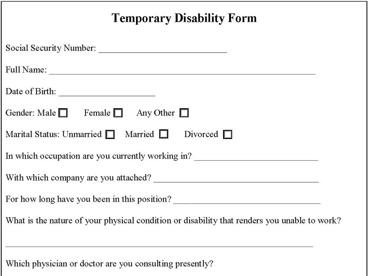 Temporary Disability Form