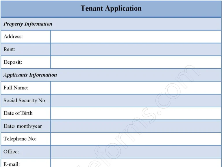 Tenant Application Fillable PDF Template