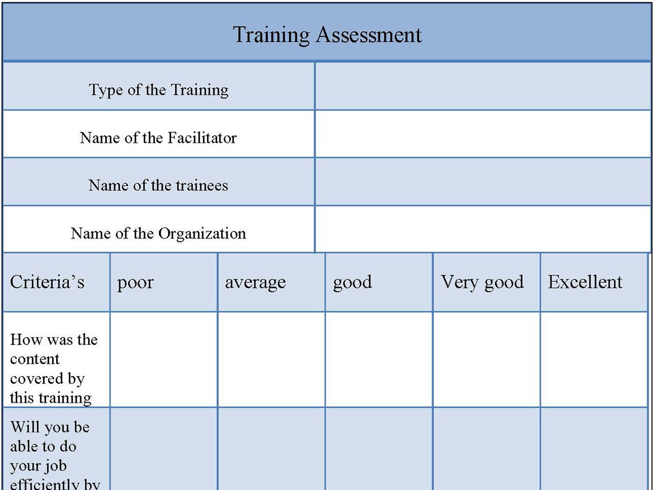 Training Assessment Form
