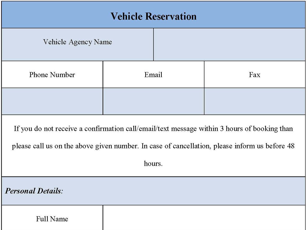 Vehicle Reservation Form