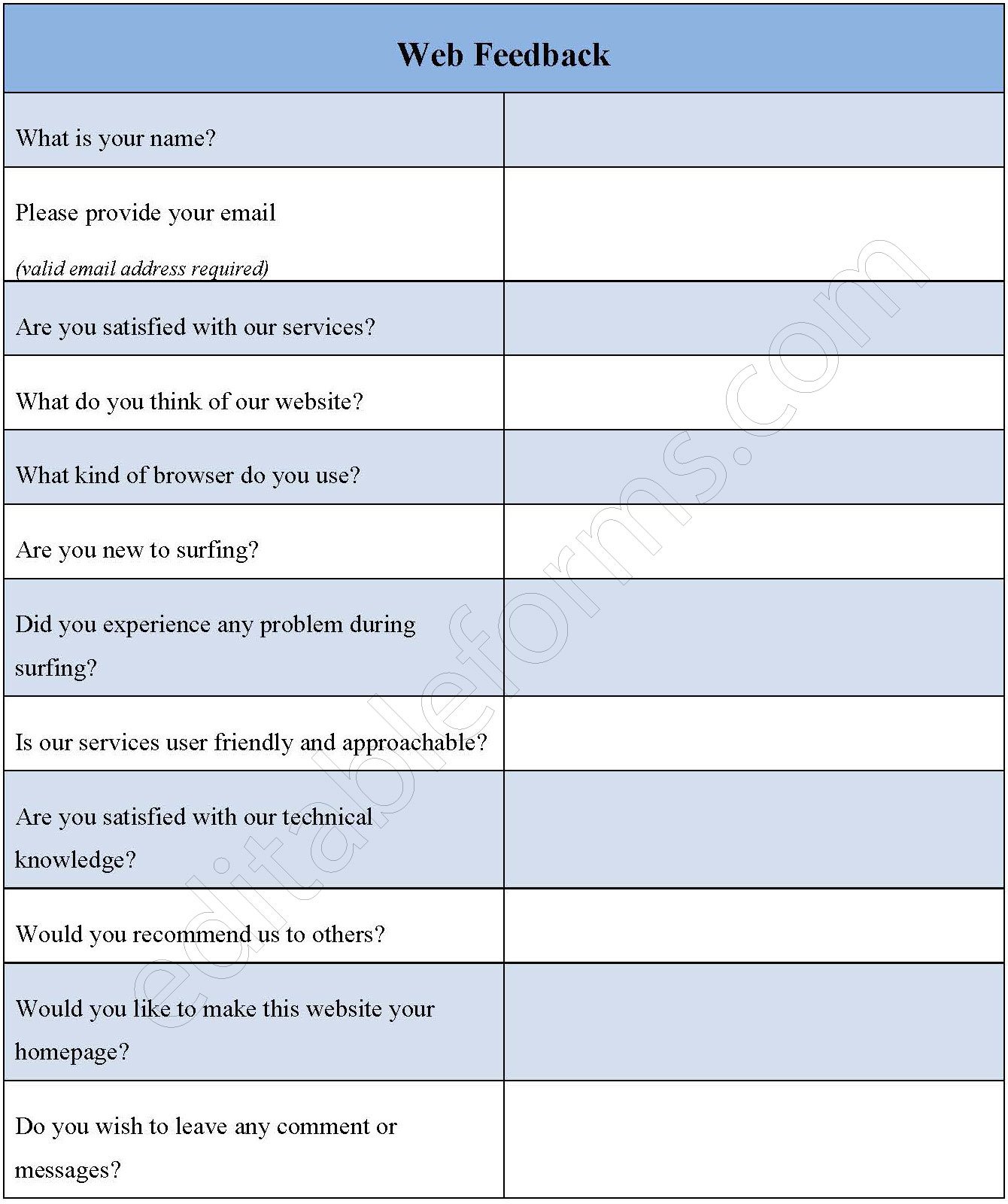 Web Feedback Form | Editable PDF Forms