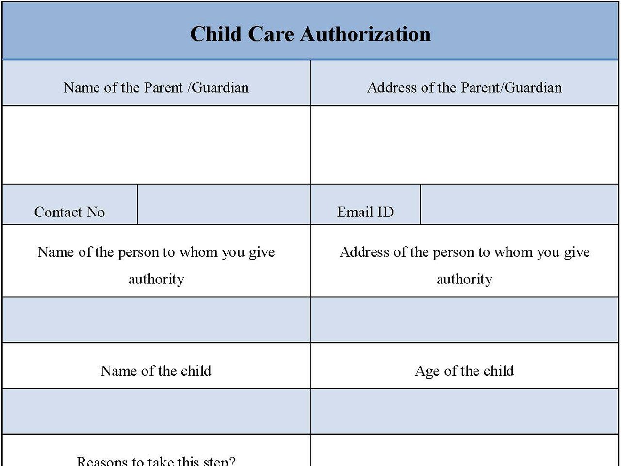 Child care authorization forms