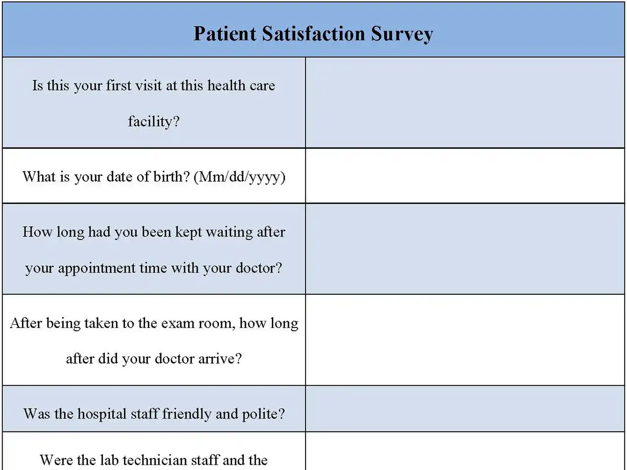 Patient satisfaction survey form