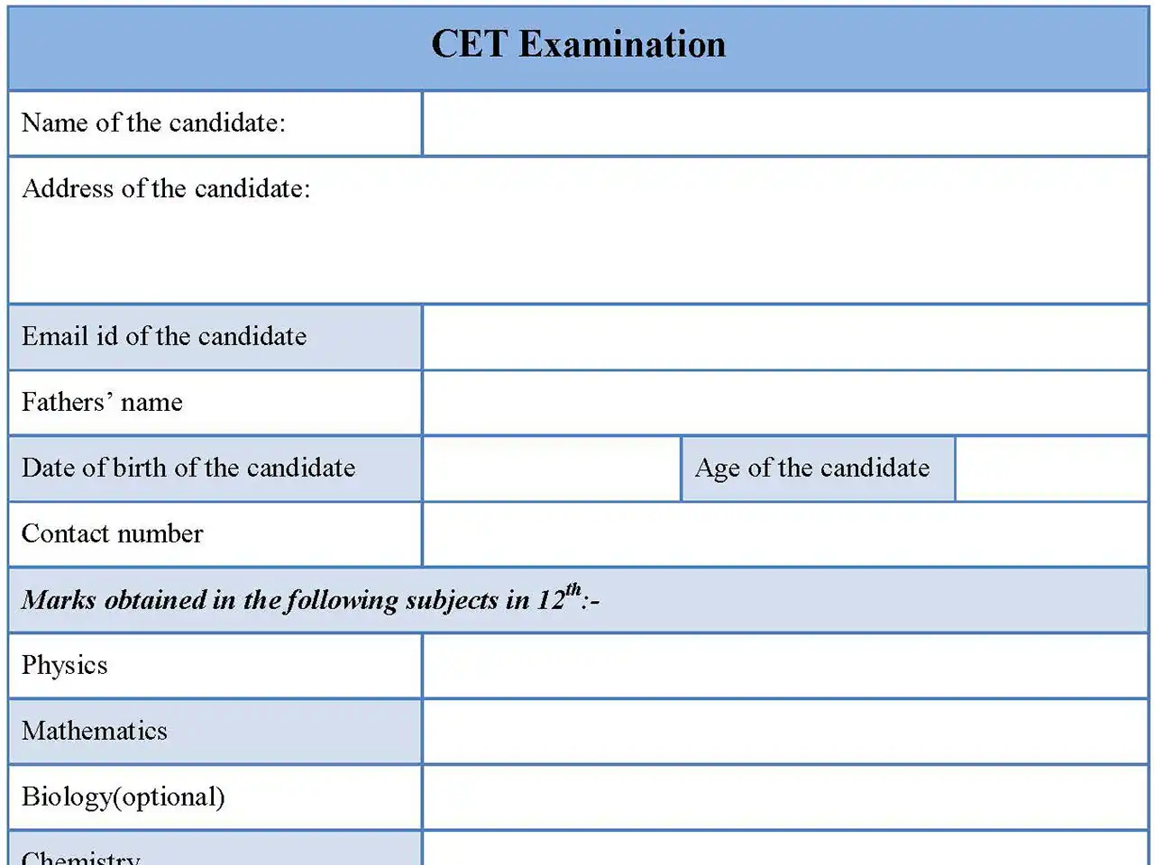 CET Examination Form