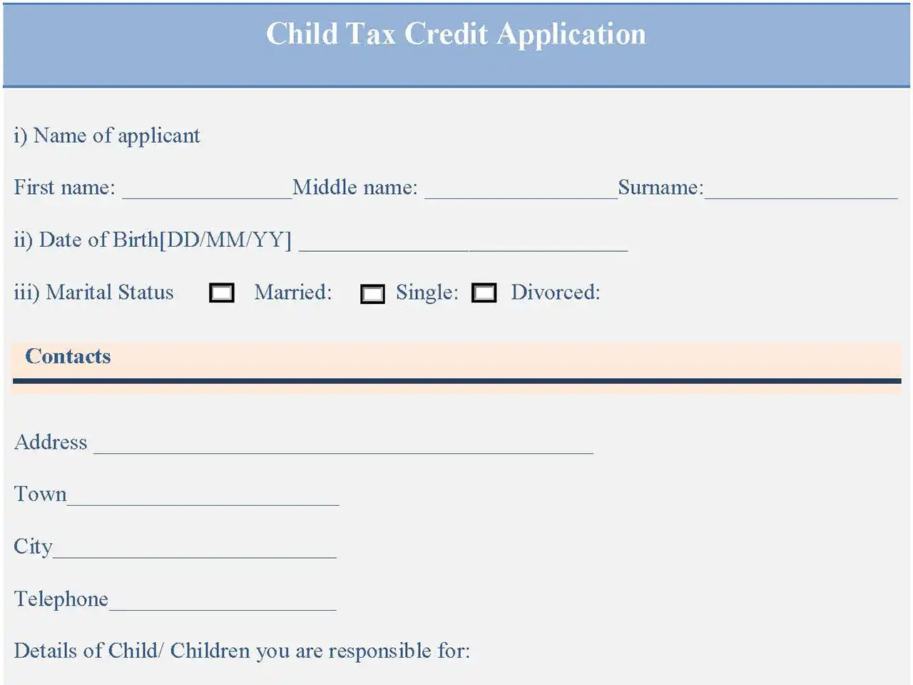 Child Tax Credit Application Form