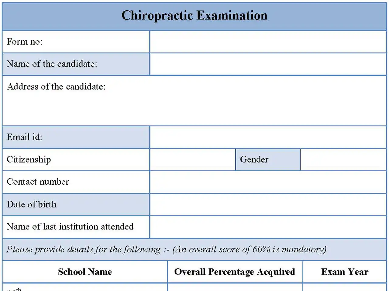 Chiropractic Examination form