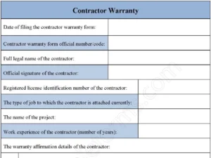 Contractor Warranty Fillable PDF Form