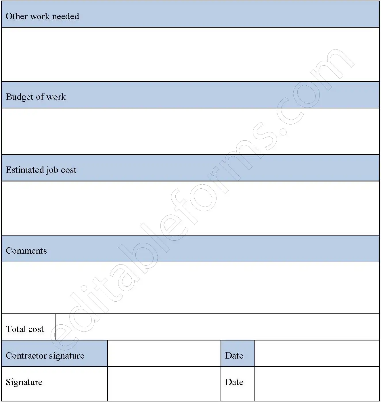 Contractor’s Estimate Fillable PDF Form