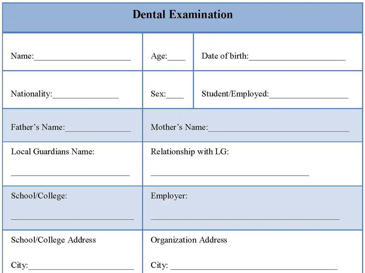 Dental Examination Form