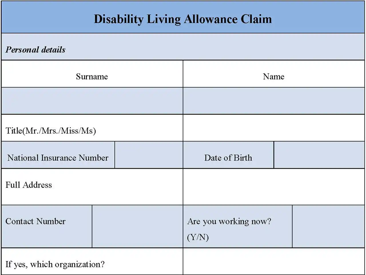 Disability Living Allowance Claim Form