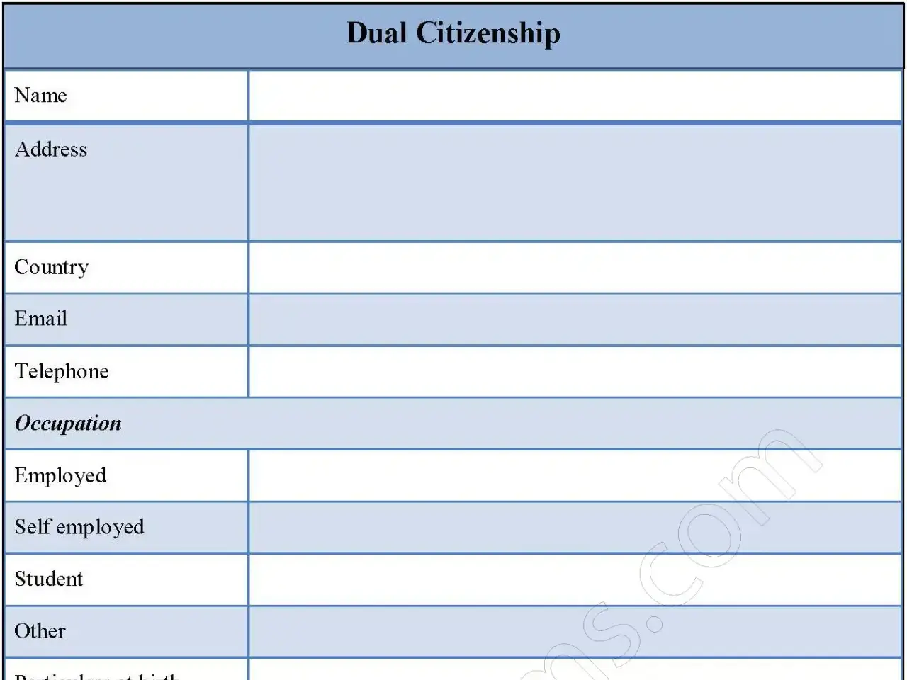 Dual Citizenship Fillable PDF Form