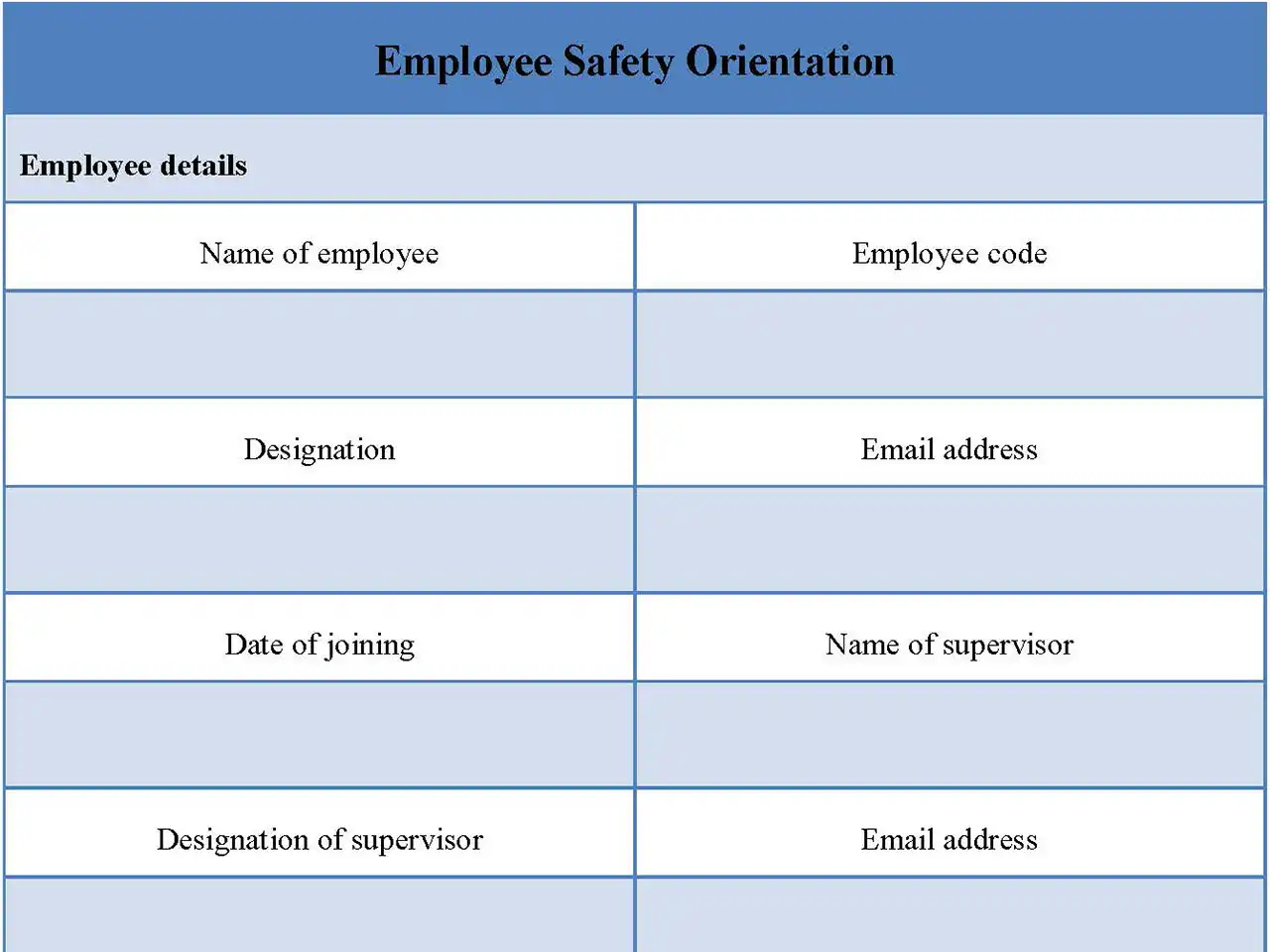 Employee Safety Orientation Form