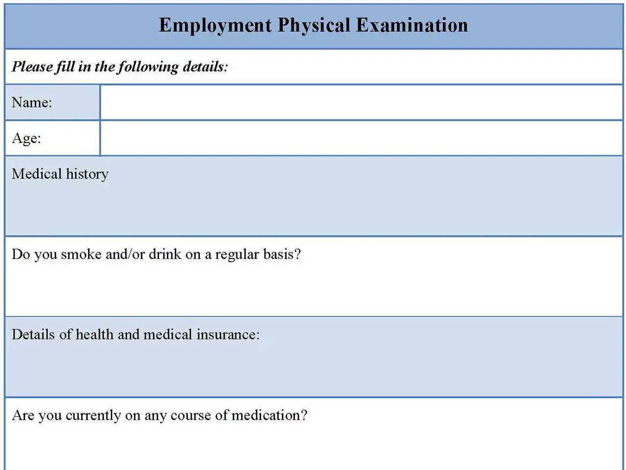 Employment Physical Examination Form