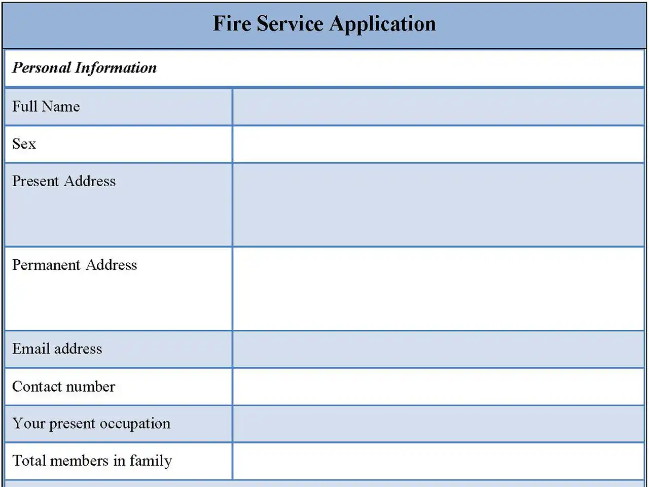 Fire Service application forms