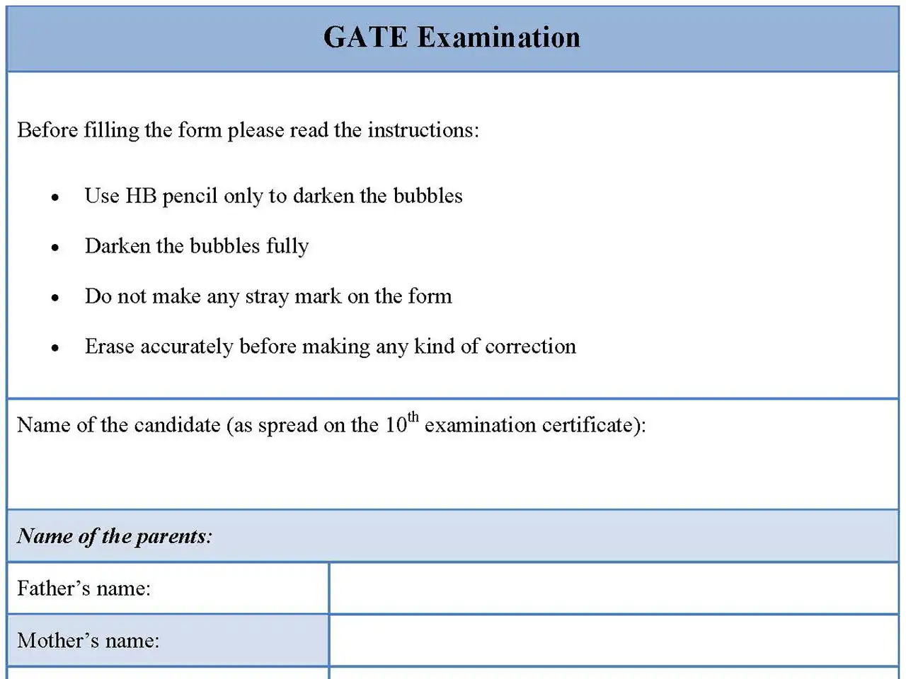 GATE Examination Form