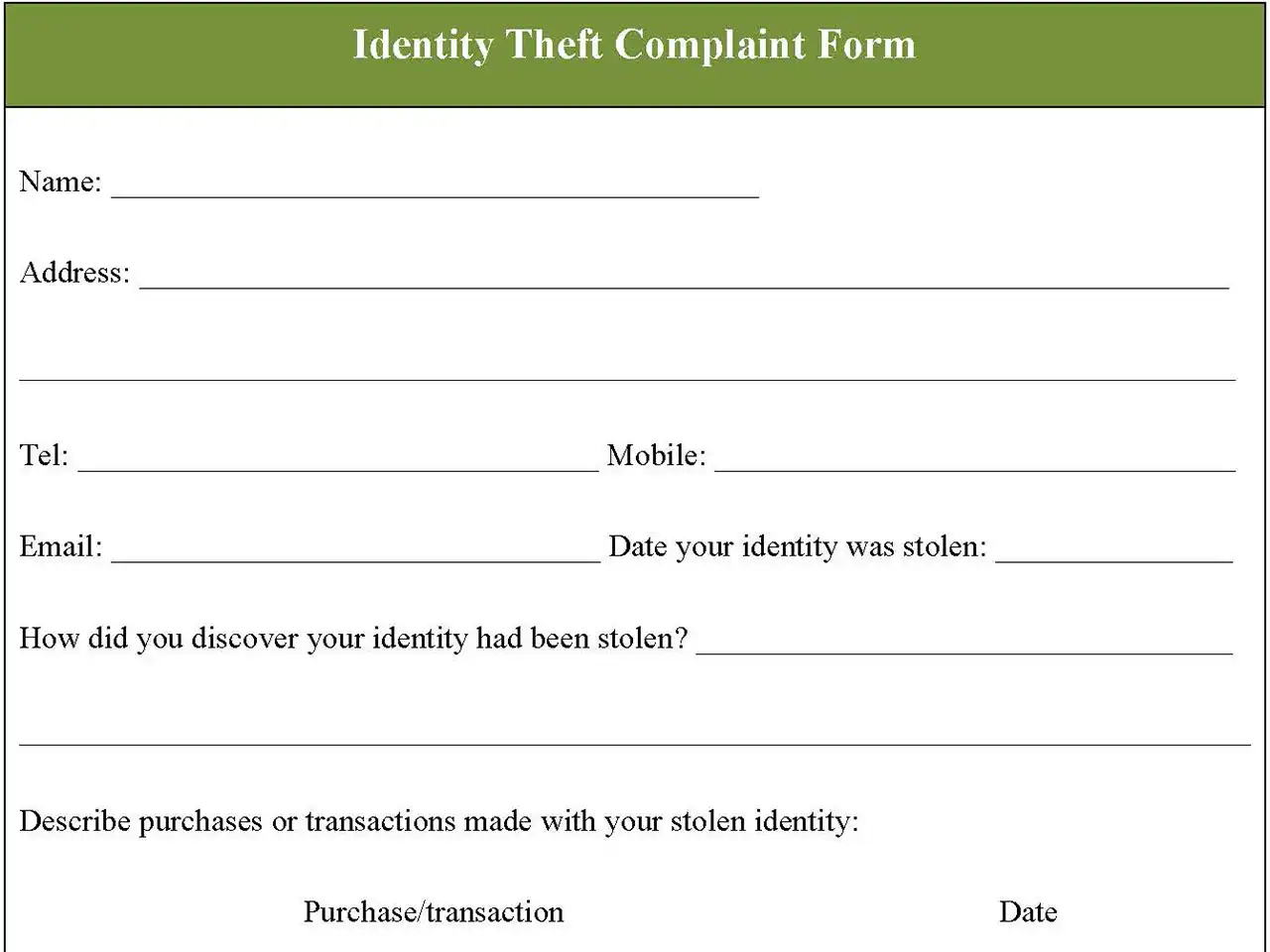 Identity Theft Complaint Form