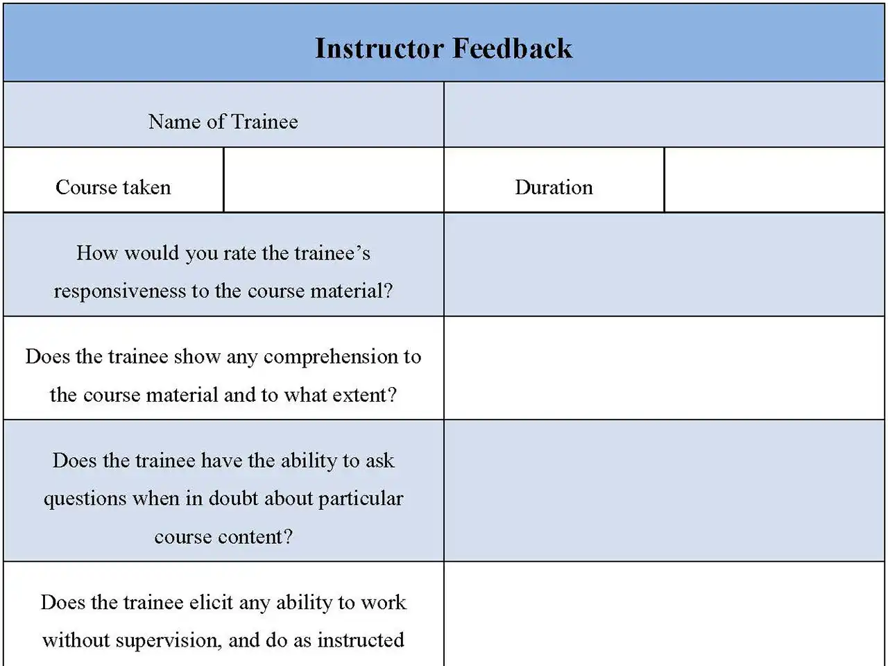 Instructor Feedback Form