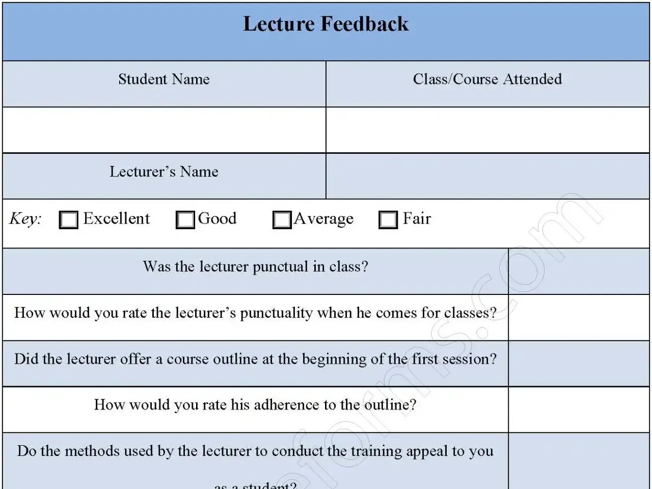 Lecture Feedback Fillable PDF Form