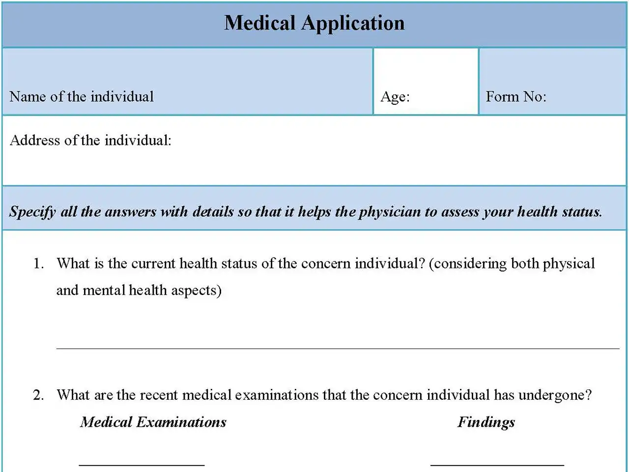 Medical Application Form