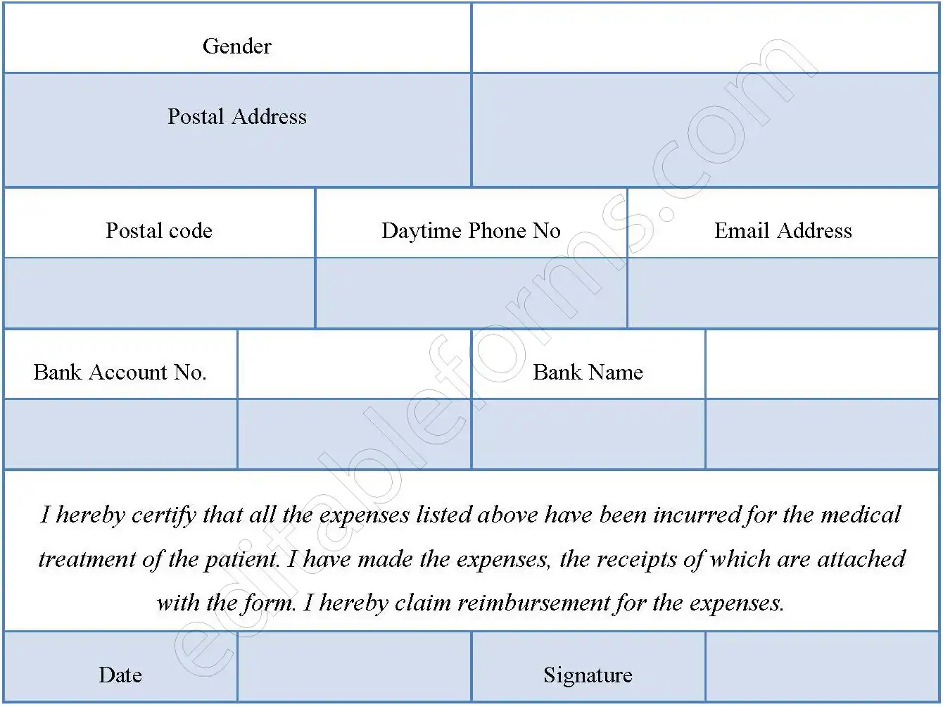 Medicare Reimbursement Fillable PDF Form