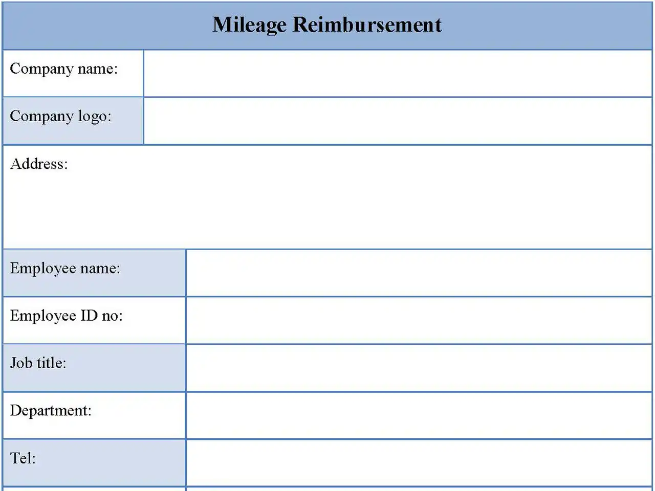 Mileage Reimbursement Form