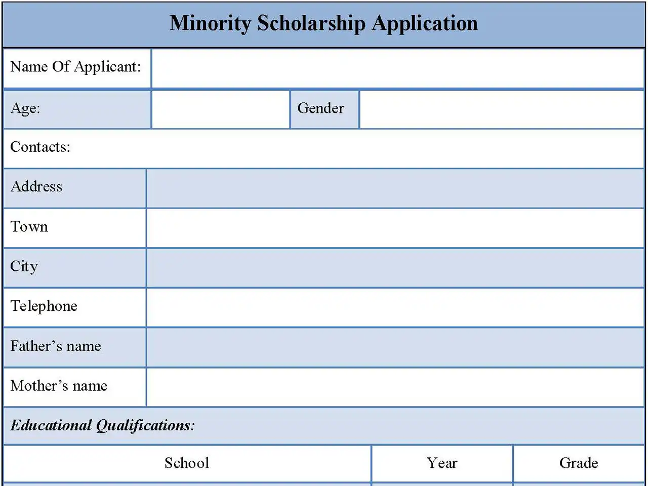 Minority Scholarship Application Form