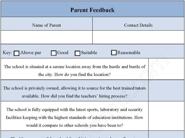 Parent Feedback Fillable PDF Form