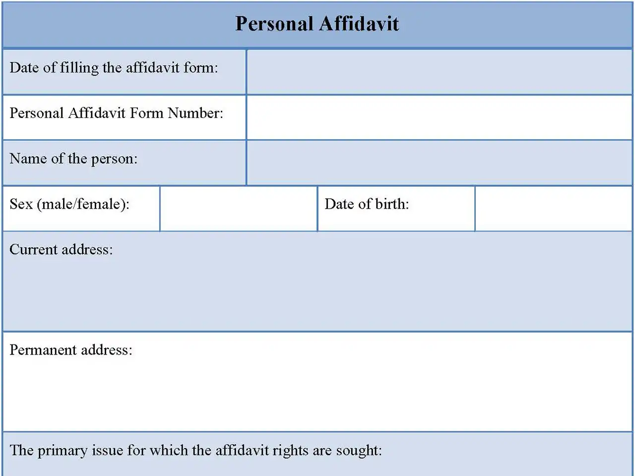 Personal Affidavit Form