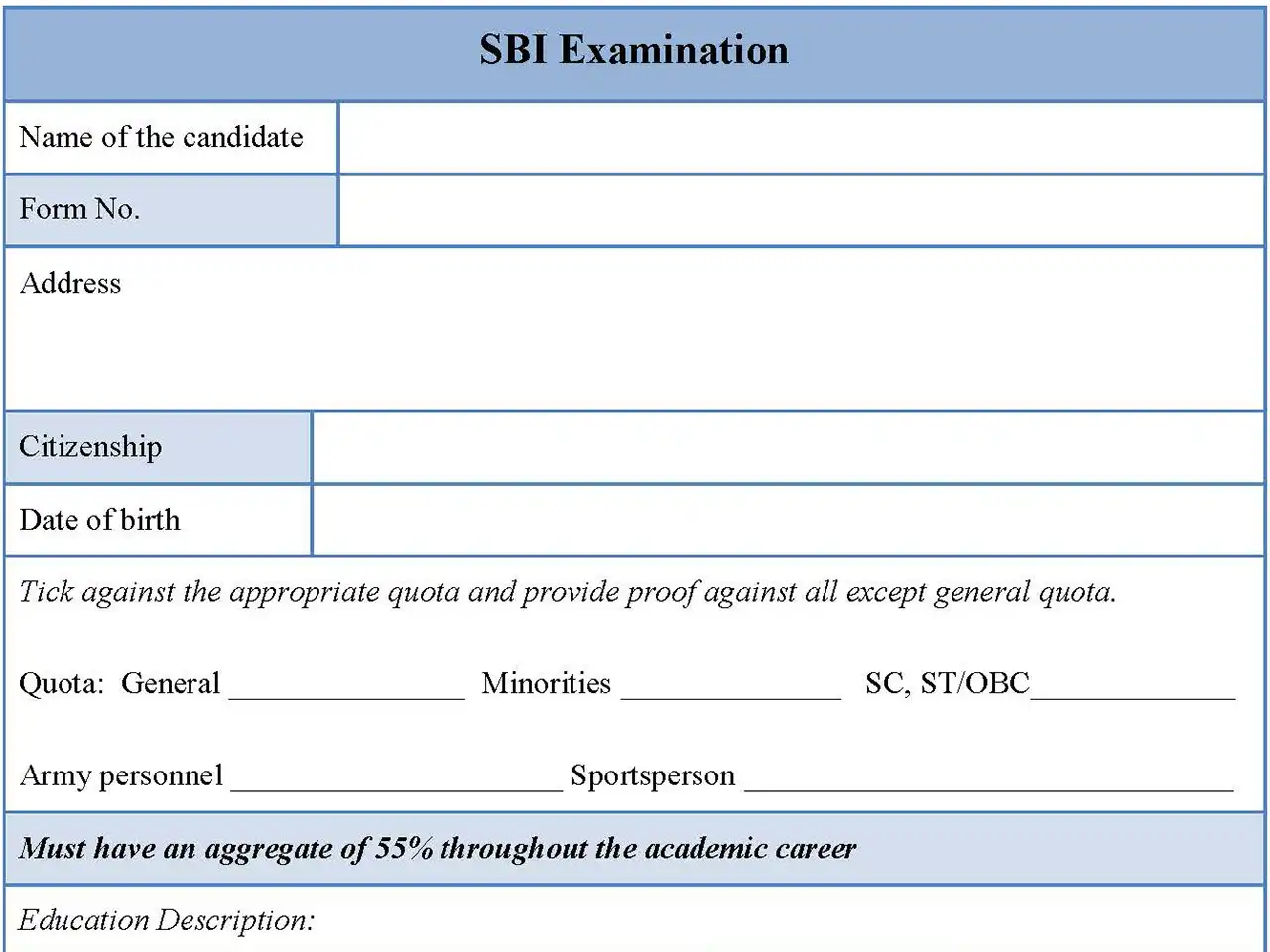 SBI Examination Form