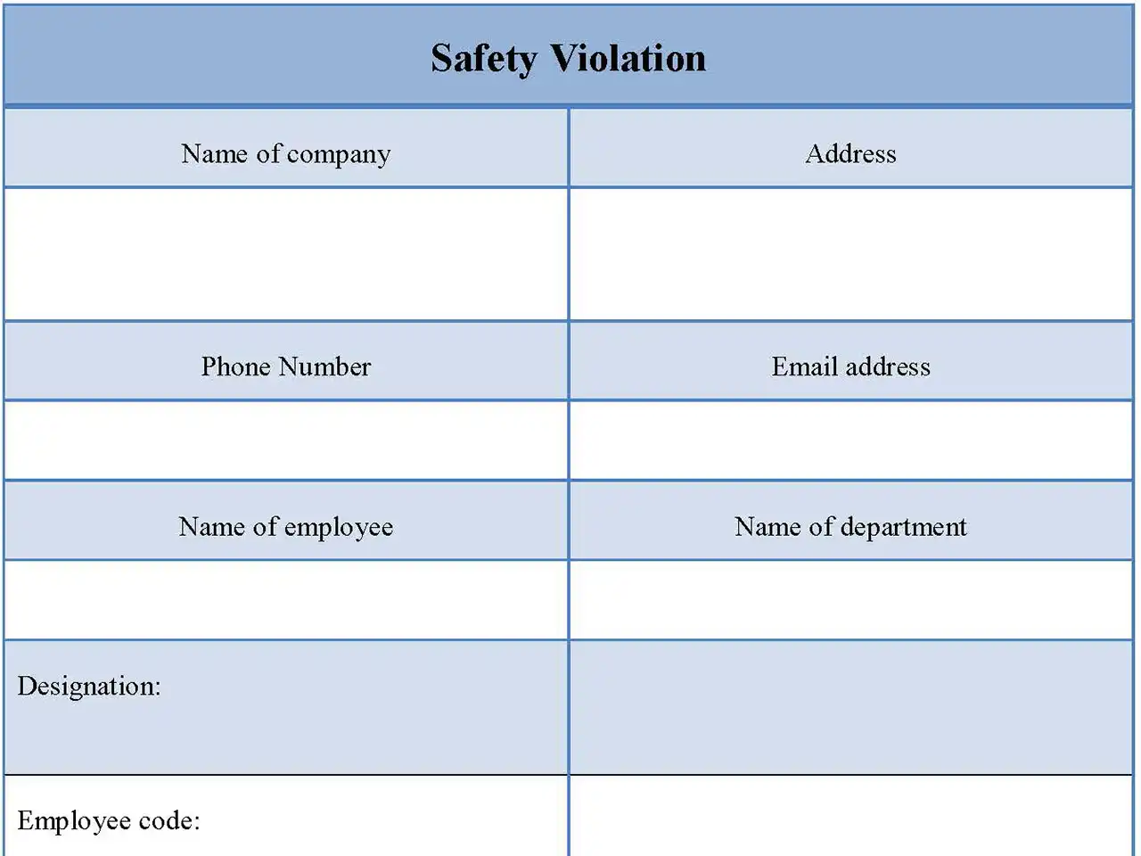 Safety Violation Form