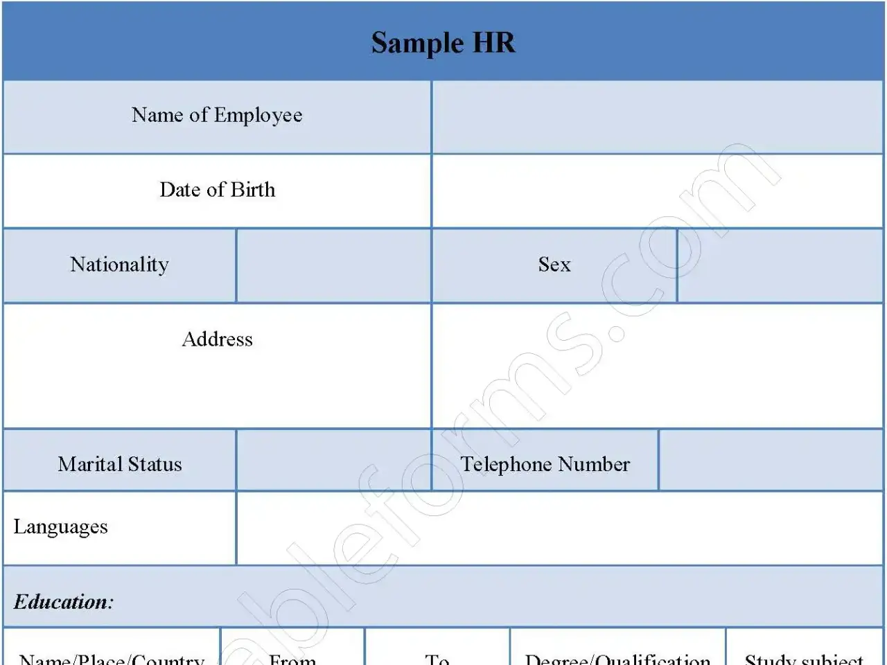 Sample HR Fillable PDF Form