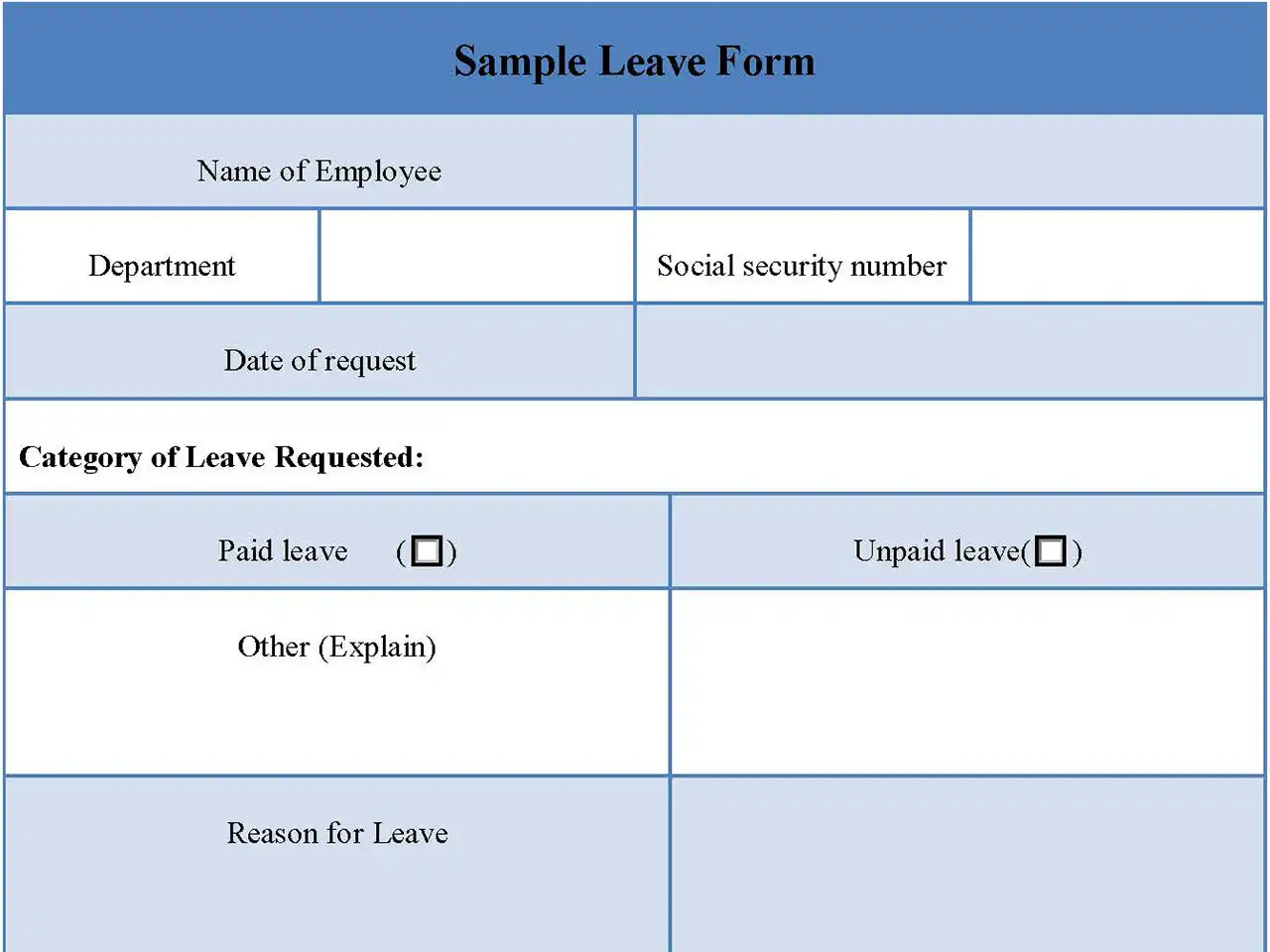 Sample Leave Form