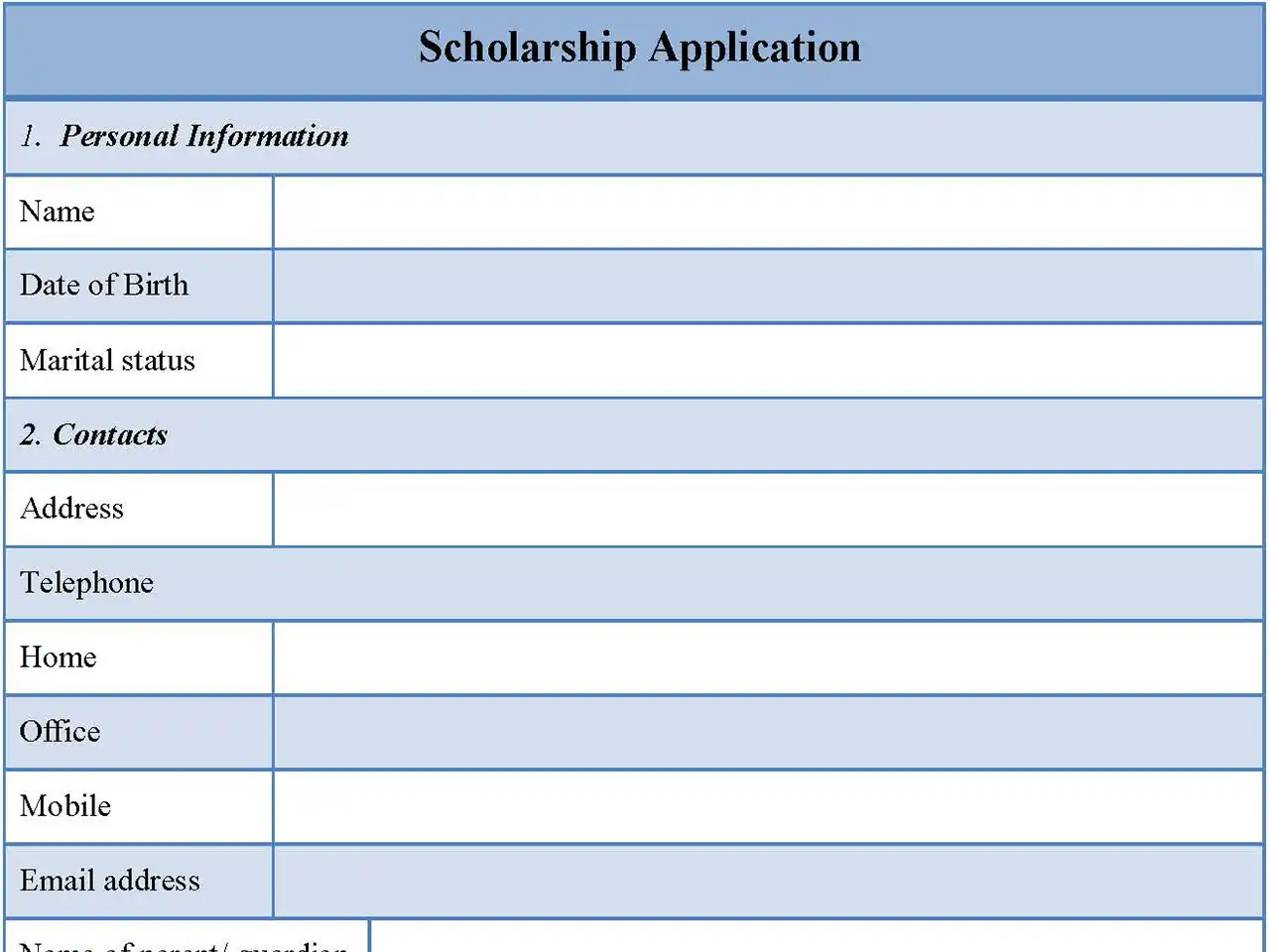 Sample Scholarship Application Form