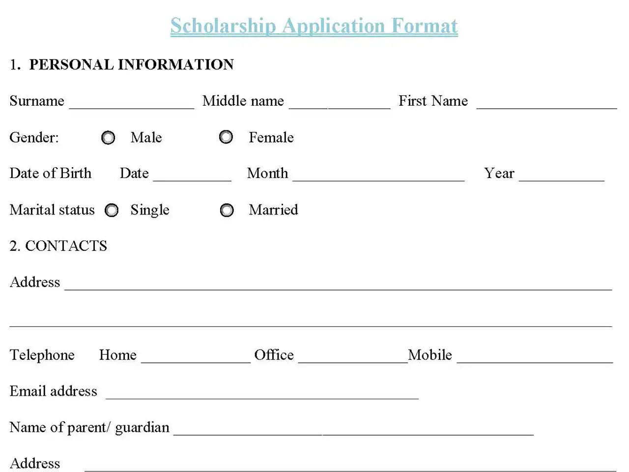 Scholarship Application Format