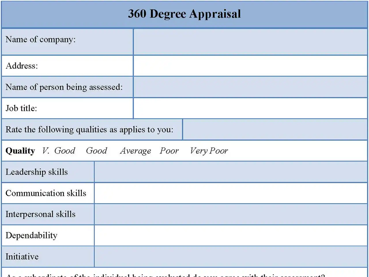 360 Degree Appraisal Fillable PDF Forms