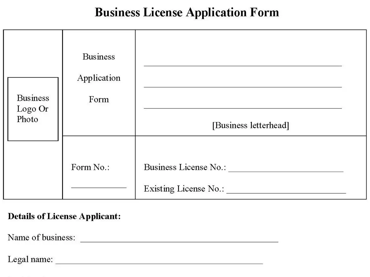 Business License Application Form