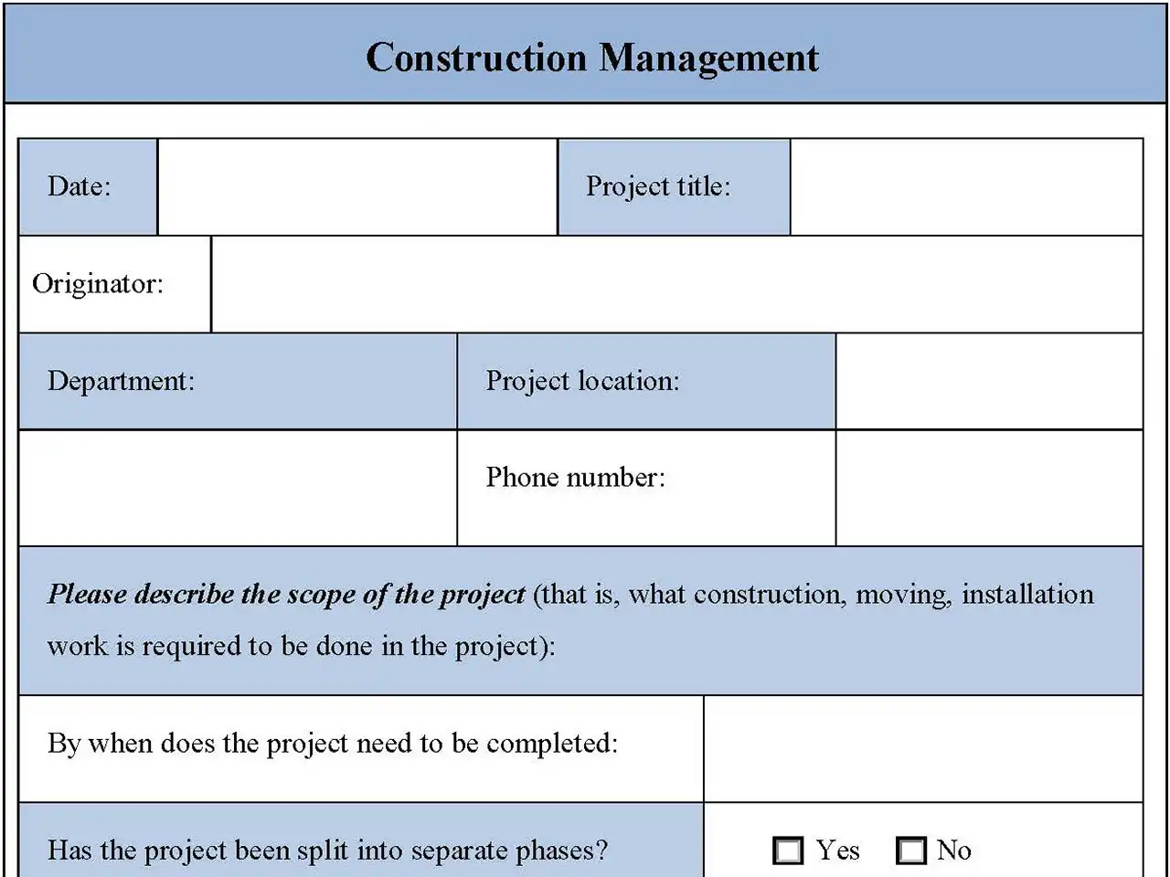 Construction Management Form