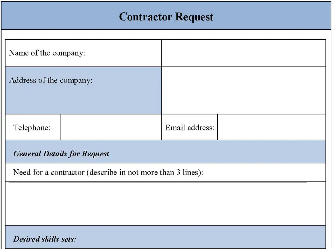 Contractor Request Fillable PDF