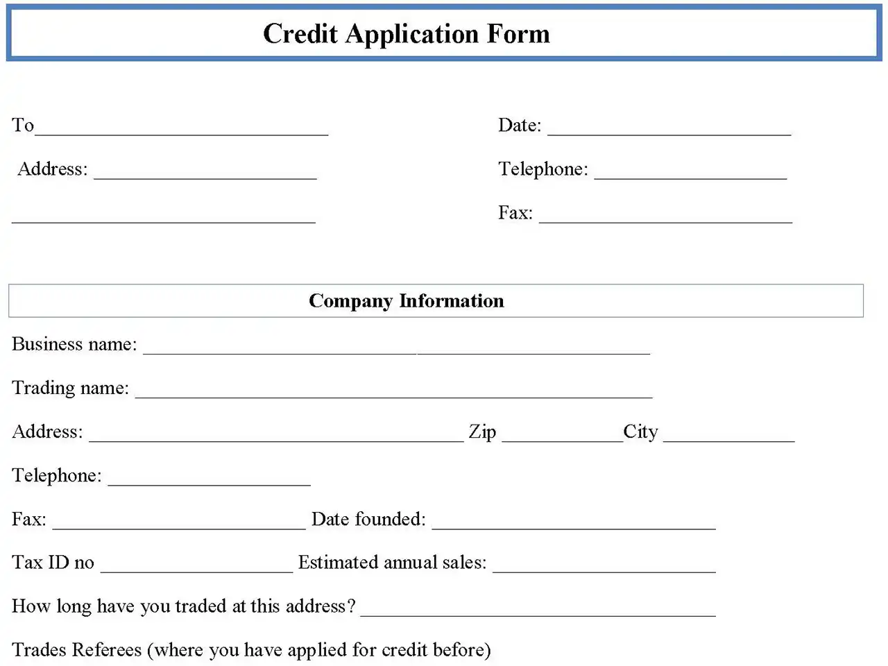 Credit Application Form