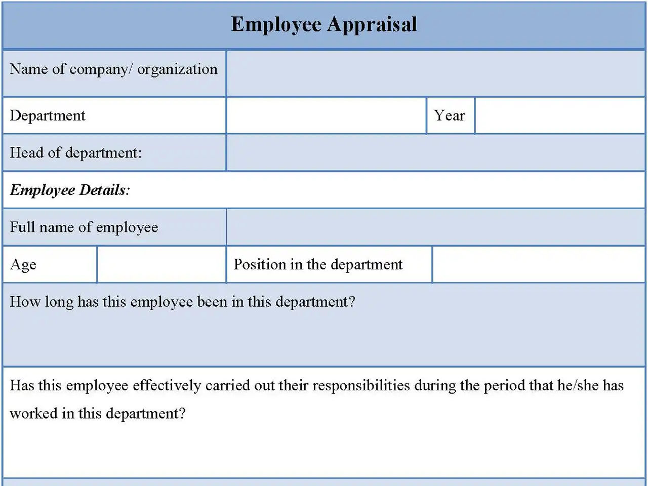 Employee Appraisal Fillable PDF Form And Word Document